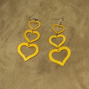 Yellow wooden heart earrings